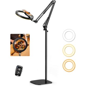 Overhead Ring Light With Phone Mount - 10" LED Selfie Light, Adjustable Stand, For YouTube, TikTok, Streaming