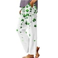 thumbnail image 3 of lcziwo Today's Sales, Plus Size Linen Pants for Women 2025 St Patricks Day Shamrock Clover Print Straight Pants Casual Elastic Waist Loose Fit Beach Pants with Pockets Green 4XL, 3 of 6