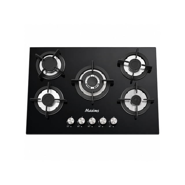 Parrilla de Gas Maxims Empotrable 5 Quemadores Cristal Negro 77cm Encendido Eléctrico Gas LP y Natura