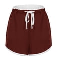 thumbnail image 4 of High Waisted Yoga Shorts 2PCS Solid Color Shorts for Women Casual Loose Comfy Elastic Waist Drawstring Yoga Athletic Short Pants Trendy Beach Shorts with Pockets Wine M, 4 of 5