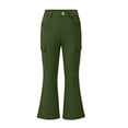 thumbnail image 3 of Xaqiouau Girls Cargo Flare Pants High Waist Multiple Pockets Casual Trousers Stretch Twill Slim Fit Bell Bottom Style Kids Fashion Daily Bottoms Green 14-15 Years, 3 of 9