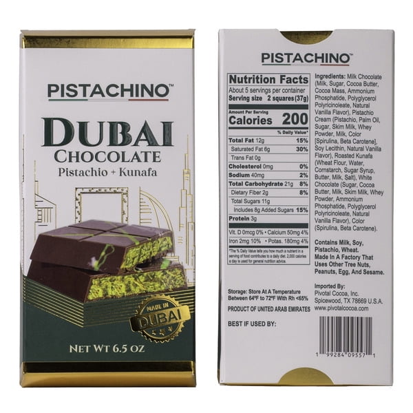 Pistachino Dubai Chocolate Bars, 6.5 oz, 3-count Gift Set