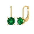 thumbnail image 2 of 2 Ct Round Cut Drop Dangle Green Emerald 14K Yellow Solid Solid Gold Everyday Dainty Earrings Lever Back, 2 of 7