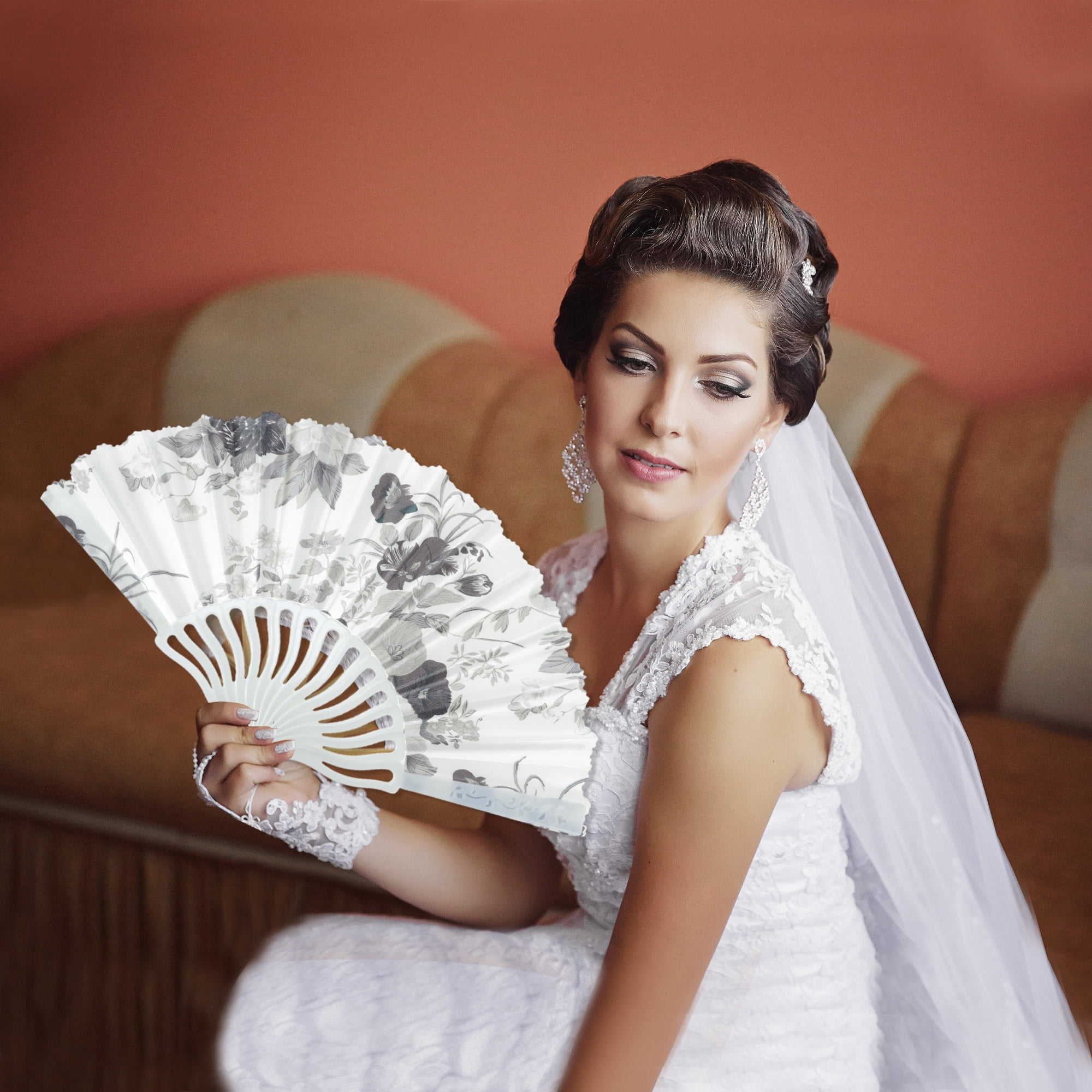 Unique Bargains Elegant Floral Design Folding Hand Fan Gray