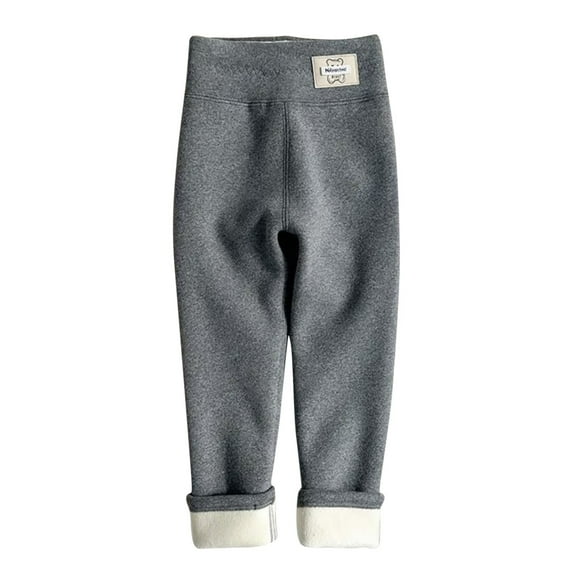 Leggings Doublés Polaire pour Filles Thermiques Chauds Pantalons de Yoga Unis pour Enfants 7-15 Ans Gris