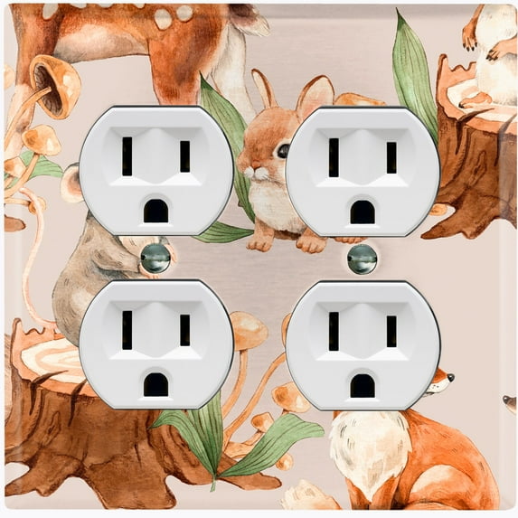 Metal Light Switch Plate Cover Cute Forest Animals Bunny Mouse Fox ANM013