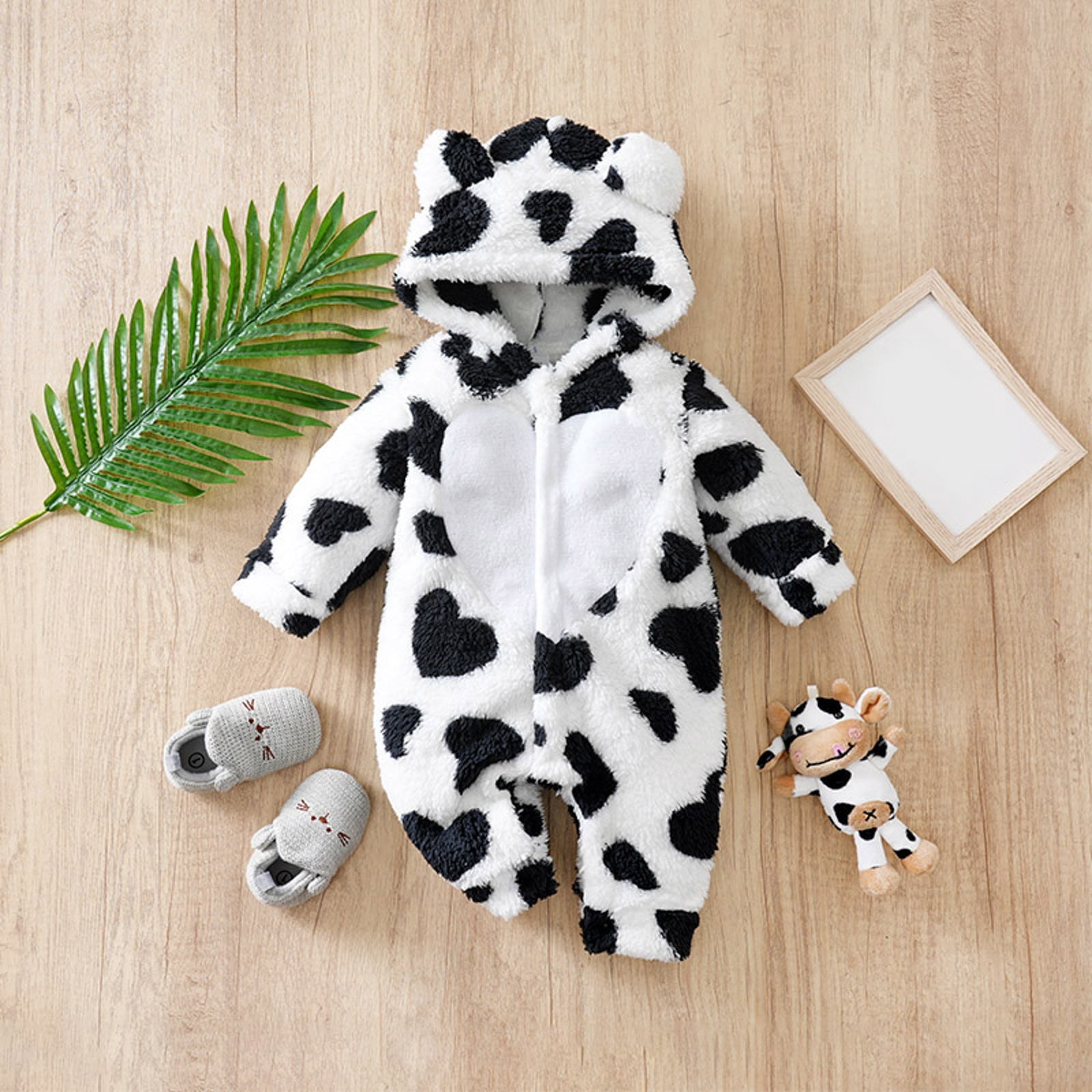 XDZJLR Fleece Baby Pajamas Flannel Hooded Romper Jumpsuit With Heart Print Lined Outfit Toddler Winter Fall Home Outdoor Play Black 3-6 Months