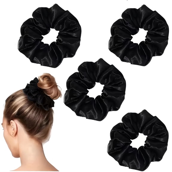 TUWAFE 4PCS Black Big Satin Silk Scrunchies for Women Thick Hair, 6.3Inches Extra Large Hair Scrunchy Oversized Thick Elastic Hair Ties Hair Bands Ponytail Holders Jumbo Hair Scrunchies (Black*4)