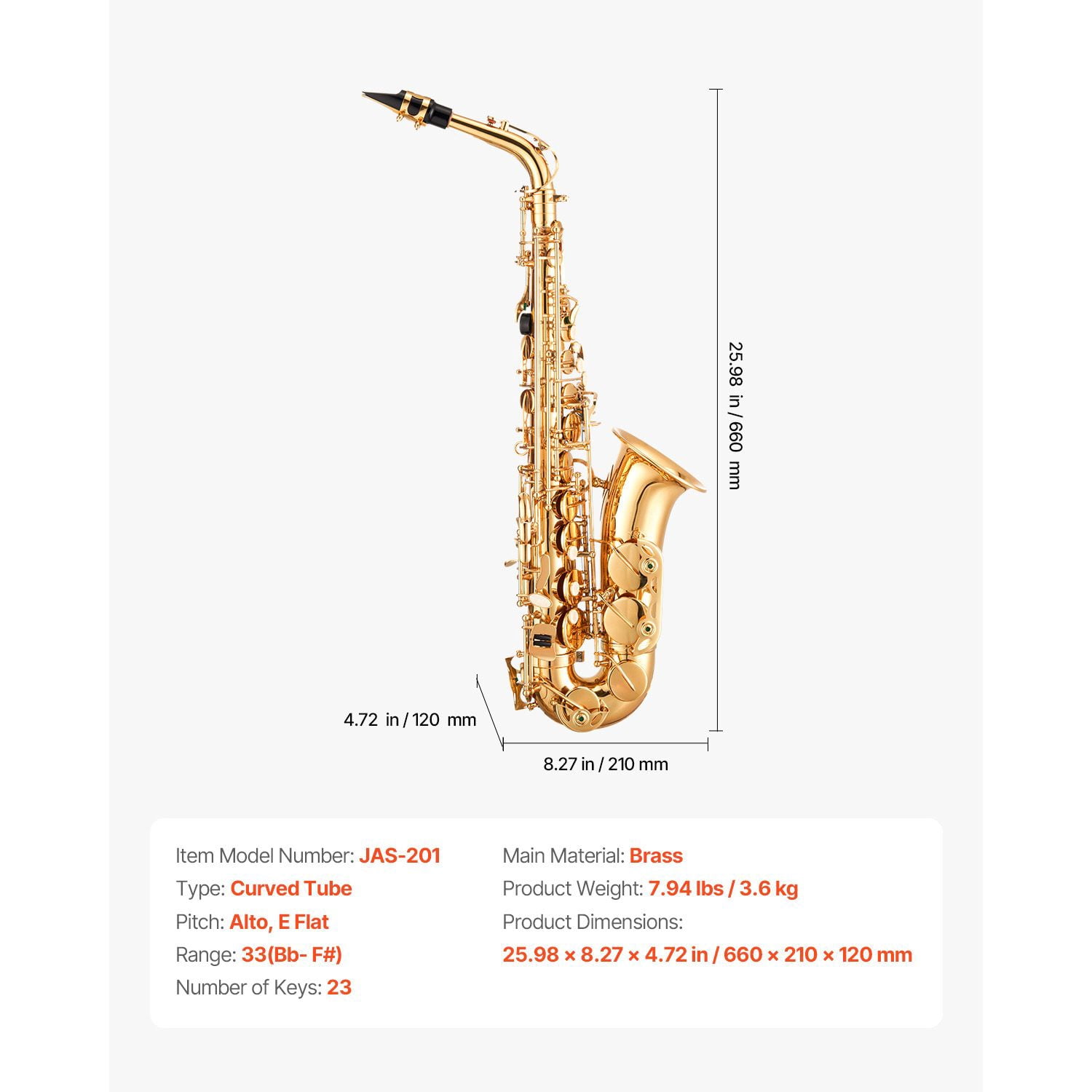 Alto Saxophone, E Flat, Brass Saxophone Beginner Kit with Carrying Case, Mouthpiece, Straps, Cleaning Cloth Rod, Gloves, Grease, Neck Strap, 23 Keys Alto Sax Kit, for Beginners Students, Gold