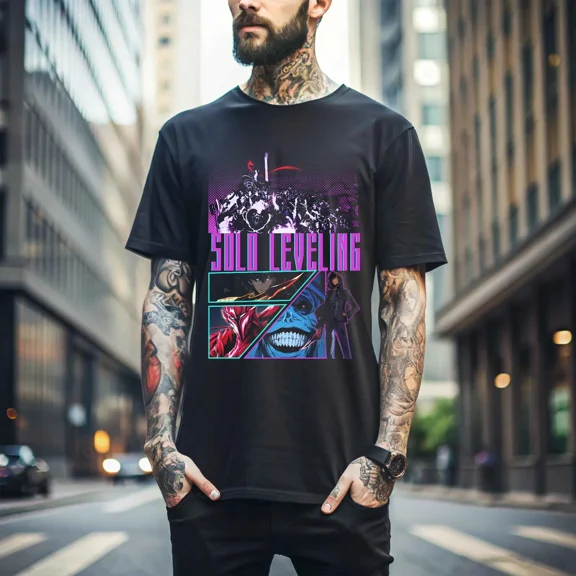 Reprint Rare Anime Solo Leveling Sung Jinwoo Liu Zhigang Black TShirt