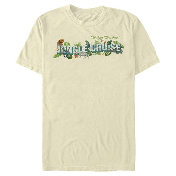 Men's Jungle Cruise Wish You Were Here Postcard Logo Graphic Tee Beige Large