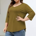 thumbnail image 2 of aidice Plus Size T Shirts for Women Casual V Neck 3/4 Sleeve Tops Loose Comfy Drop Shoulder Tee Shirts, 2 of 8