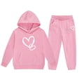 thumbnail image 4 of CPNG Teens Kids Unisex Boys Girls Sweatsuit 2 Piece Set Heart Print Sweatsuits Hoodie Sweatshirts and Sweatpants Set(Pink,9-10 Years), 4 of 5