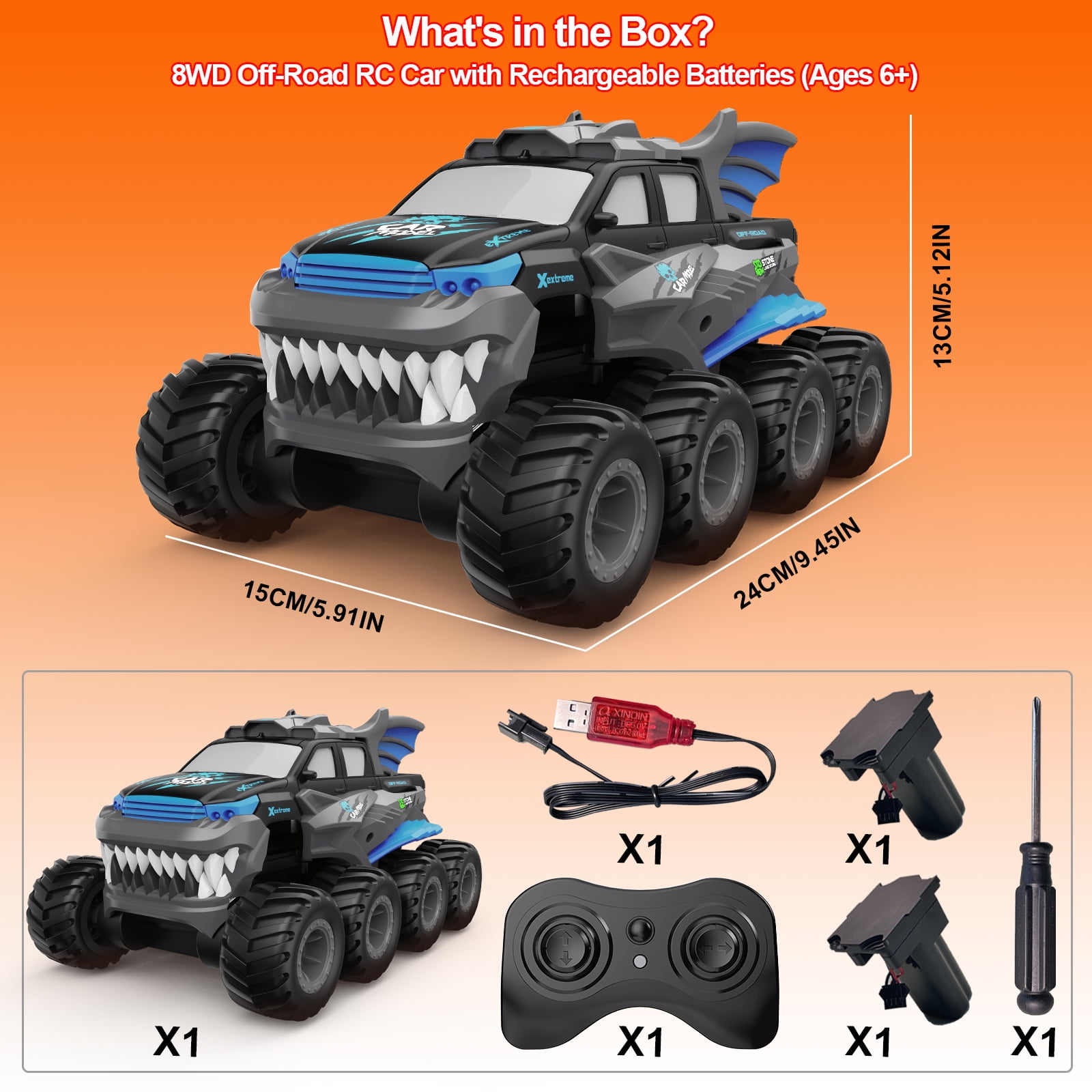 Amphibious Remote Control Car with 2  Rechargeable Batteries, 8WD RC Cars for Boys Age 8-12, Offroad Waterproof RC Monster Truck, 2.4GHz All Terrain RC Drift Cars Beach Pool Toys Gifts for Kids Blue
