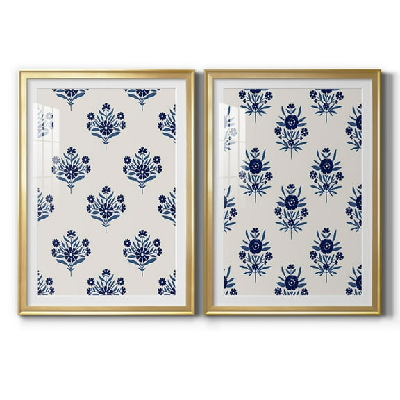 Wexford Home Indigo Bloom Pattern I Premium Framed Print, 30.5" x 42.5" - Ready to Hang, Gold (Set of 2)
