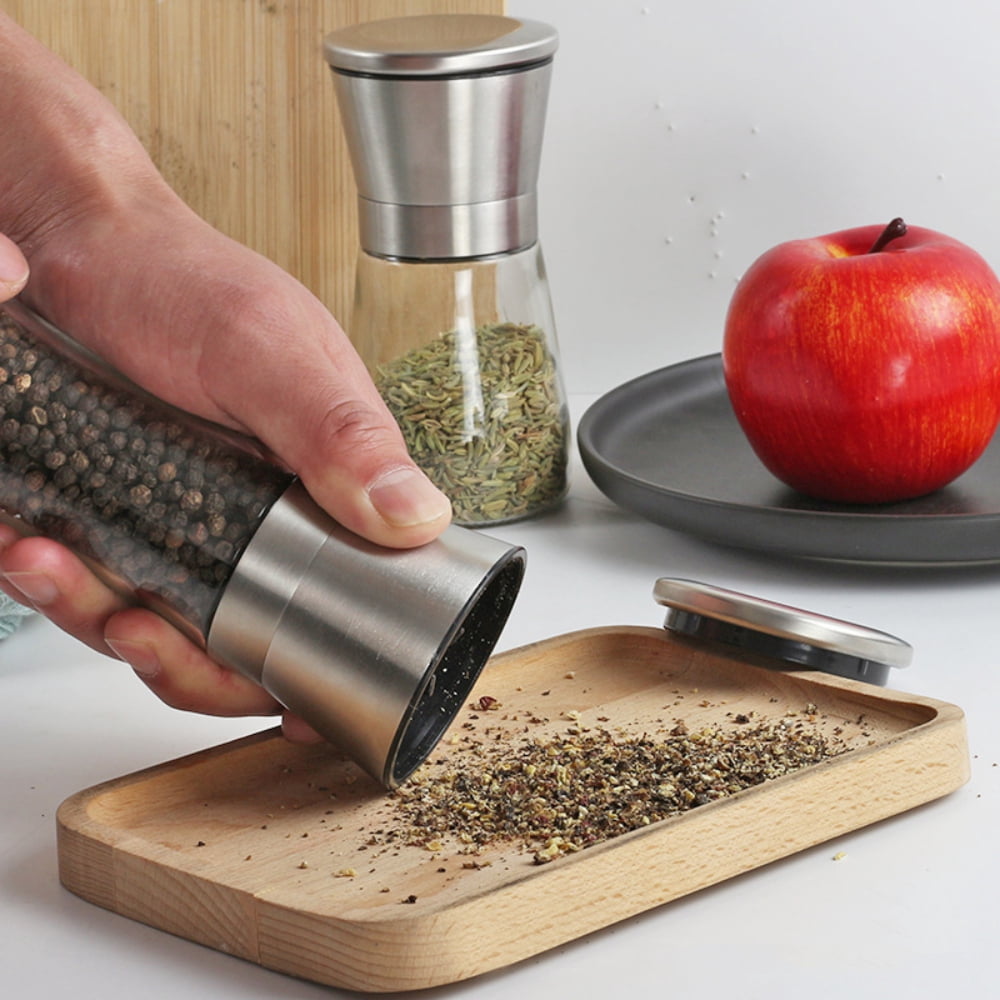 BOLLSLEY Set of 2 Stainless Steel Manual Salt and Pepper Grinder Spice Mill Shakers With Adjustable Coarseness Ceramic Grinding Mechanism Home Kitchen Tool