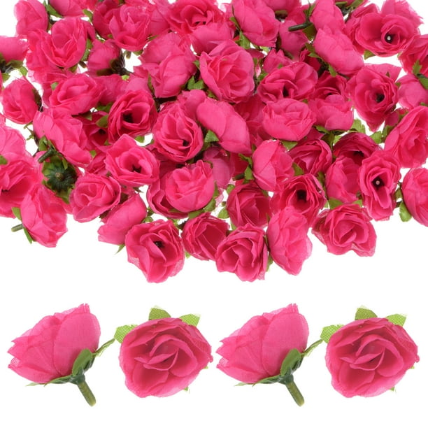 Uxcell 50 Paquete de Cabezas de Rosas Artificiales 1.2'' Pequeñas Cabezas de Rosa de Seda Falsa para Decoraciones de Ramo de Boda Fiesta Rojo Rosa
