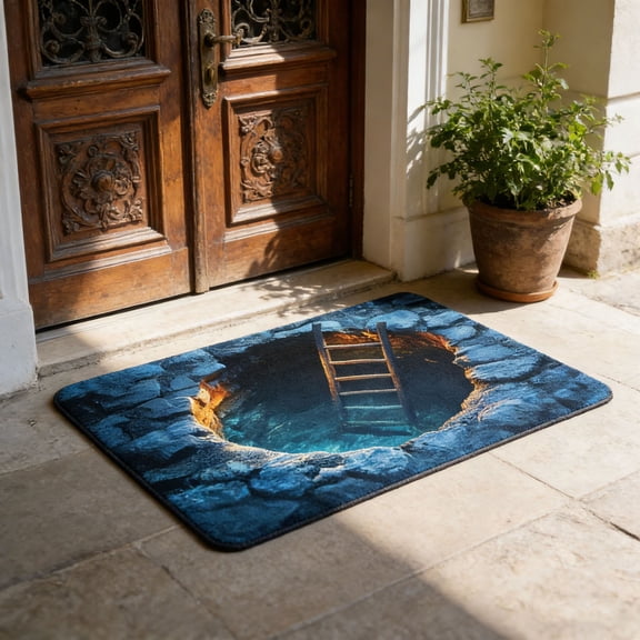 3D Visual Hole Floor Mat, Funny Unique Bath Mat, Waterproof Bathroom Floor Mat, Portable Colorful Entrance Door Mat Decoration with 4 Different Sizes, Washable Welcome Rug for Indoor Outdoor