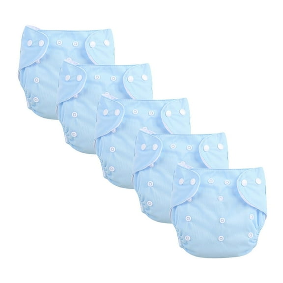 5 PCS Reusable Diapers Nappy,Soft And Hygienic Comfort Cloth Diaper Covers,Diaper Covers For Cloth Diapers, Washable Cover Cloth Diaper Cover For 0-3 Years With Size Adjustable Wrap(Blue)