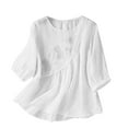 thumbnail image 3 of yunLCZ Women's Button Down Shirts 3/4 Sleeve Linen Shirts For Women 2025 Cotton Summer Retro Embroidered Boho Tops Casual Trendy Vacation Blouse Going Out Fashion Clothes, 3 of 3