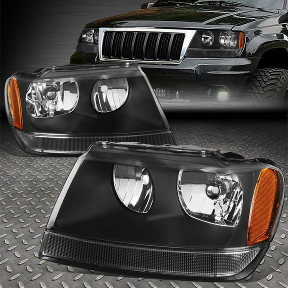 NUVISION for 99-04 Jeep Grand Cherokee WJ Black Housing Amber Corner Headlight Head Lamp