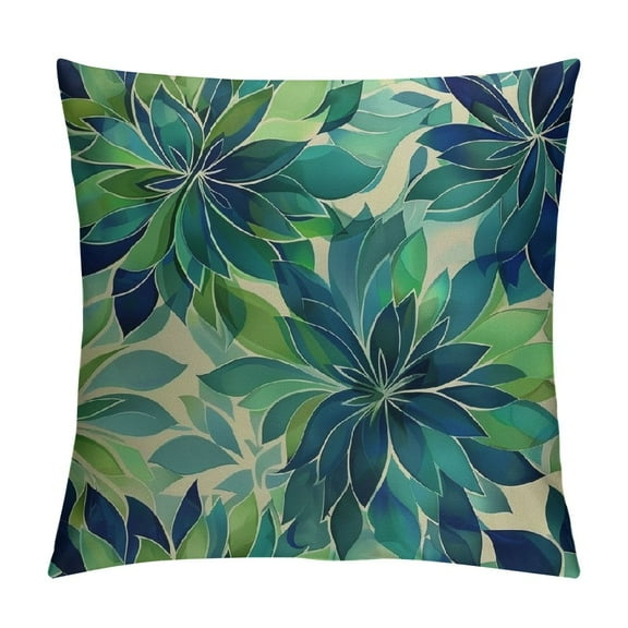 Creowell Navy Blue Green Teal Pillow Covers , Modern Geometry Dahlia Floral Print Decorative Throw Pillow Covers Outdoor Farmhouse Cushion Case for Home Couch Sofa Bed Decoration