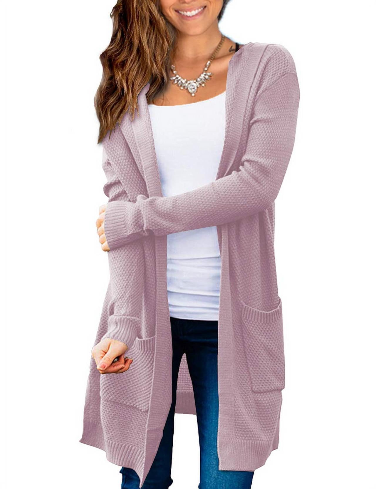 FOLUNSI Women's Hooded Long Sleeve Open Front Cardigan Long Sweaters with Pockets SXL