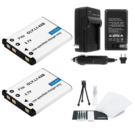 LI-42B Battery 2-Pack Bundle with Rapid Travel Charger and UltraPro Accessory Kit for Select Olympus Cameras Including FE-350, FE-360, FE-3000, FE-3010, and