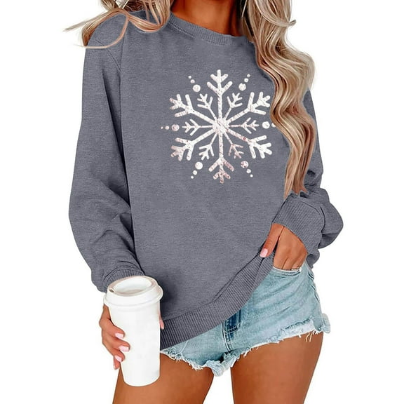 Neewe Christmas Sweatshirt for Women Crewneck Lightweight Long Sleeve Shirt Xmas Holiday Party Pullover Sweater Tops