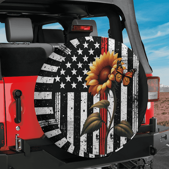 Lotusprinthandmade America Flag Floral Spare Tire Cover Without Backup Camera Hole