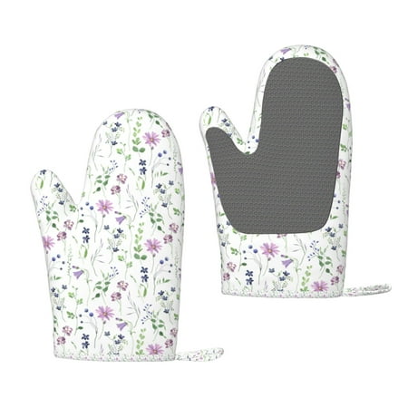 

Zeuib Watercolor Wildflower Print Oven Mitts Oven Gloves with Non-Slip Silicone Heat and Slip Resistant Cooking Mitt Set for Cooking and Baking (2 Count)