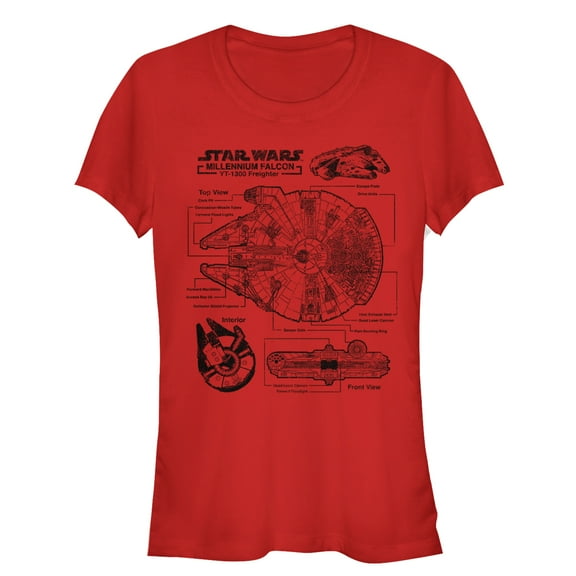 Junior's Star Wars Solo's Hunk of Junk Schematics Graphic Tee Red Small