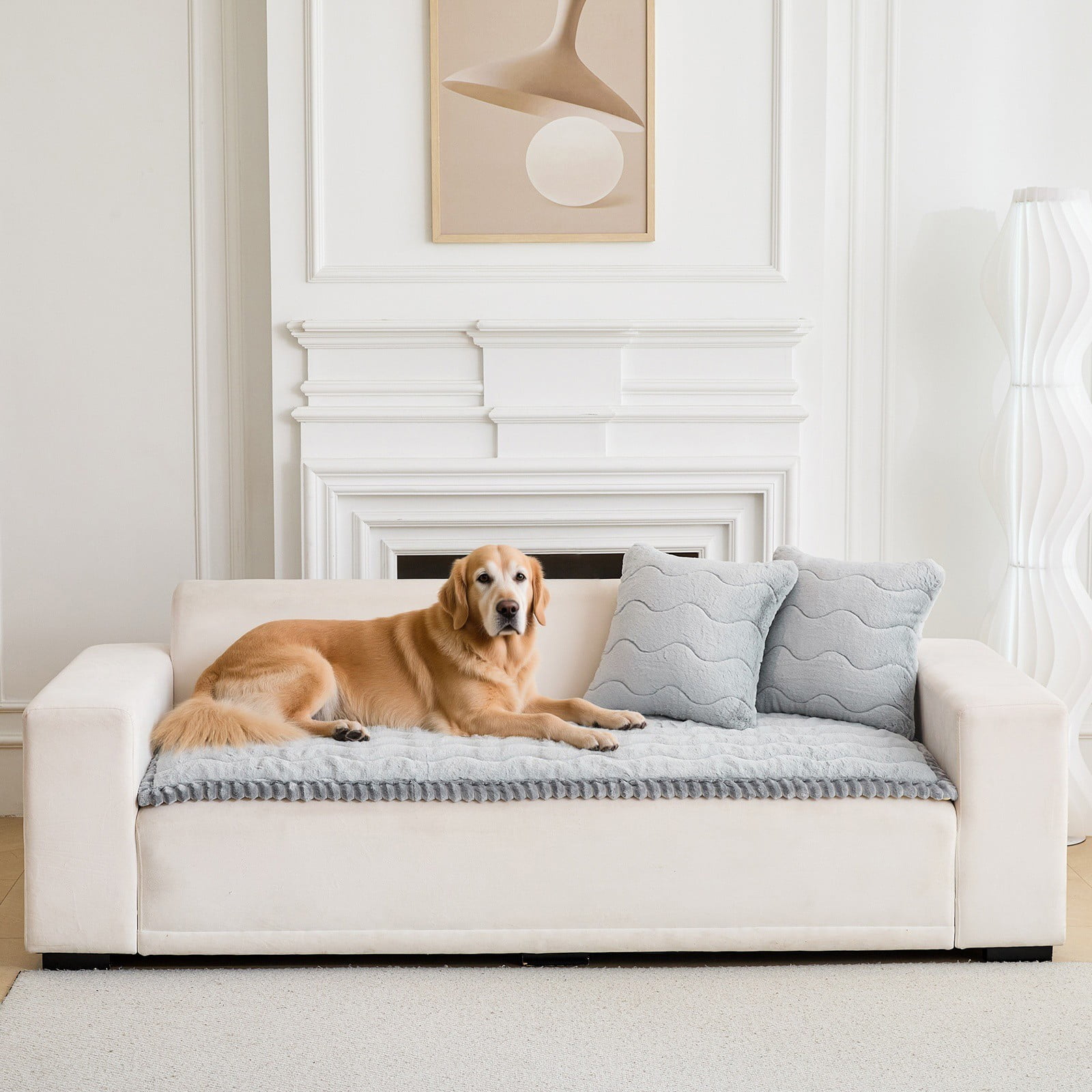 CJC Sofa Cover Fuzzy Couch Cover for Pets Dog Cat Washable Non-Slip Sofa Slipcover Cushion Protector Pets Friendly Mat (Gray, 28'' x 59'')