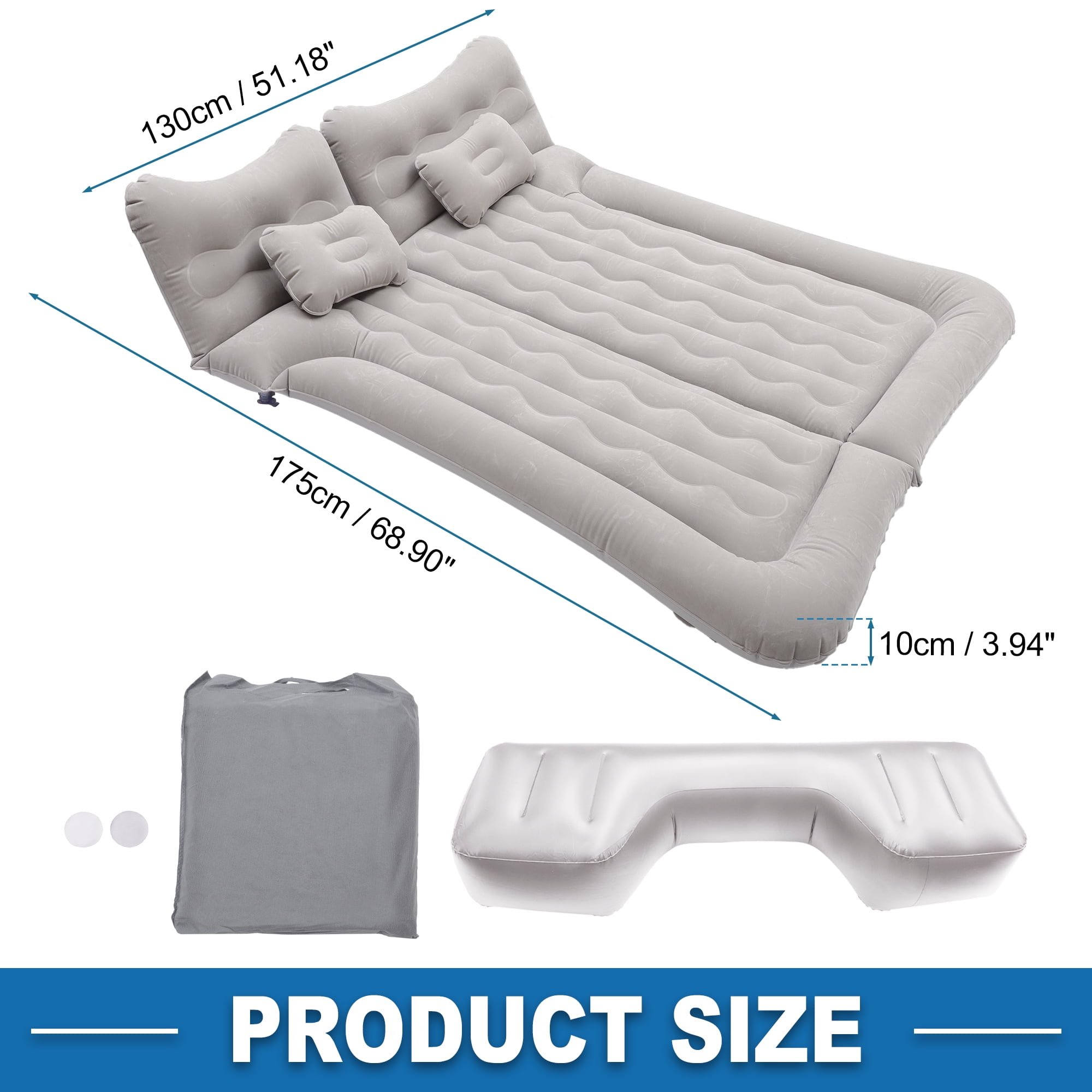1 Set Car Air Mattress Camping Bed Air Bed Mat Sleeping Mat with Pillows for Car Travel Camping Gray