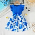 thumbnail image 2 of Kids Dresses Codkkre Dress Flowers Bowknot Ruffle Sleeves A Line Summer Round Neck Toddler Girl Dress Sky Blue 6 Years-7 Years, 2 of 5
