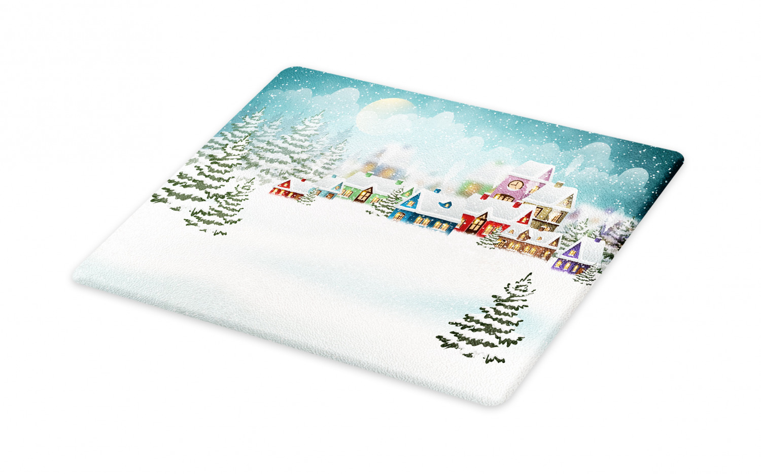 Christmas Cutting Board, Village Under Snow Winter Holiday Season Pine Forest, Decorative