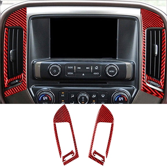 Soft Carbon Fiber Car Interior Decor Kits Red Carbon Fiber Center Air Vent Outlet Cover Trim For Silverado/GMC Sierra 1500 Sticker