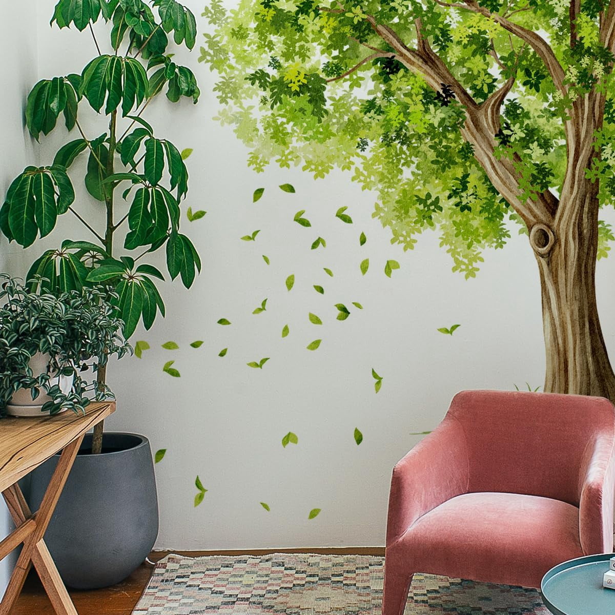 Large Green Leaves Tree Wall Decals, Dense Leaves Tree Wall Stickers for Living Room Bedroom Dinning Room, 58.73 x 43.10 inches