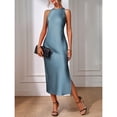 thumbnail image 5 of Dusty Blue Elegant Sleeveless High Neck Maxi Dress With Fishtail Hem, 5 of 7