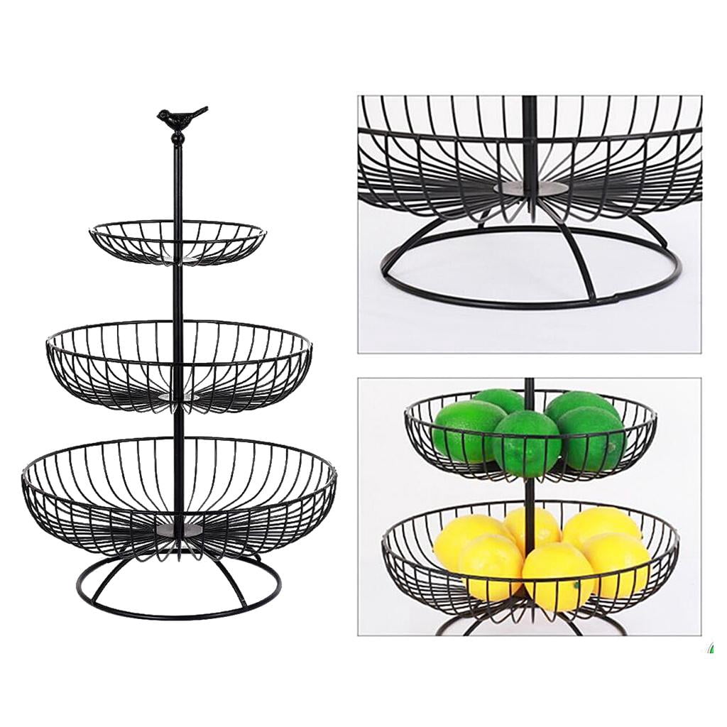 Fiocias 3 Tiered Fruit Basket Metal Wire Fruit Bowls Stand Rack for Kitchen 30cm 24.5cm