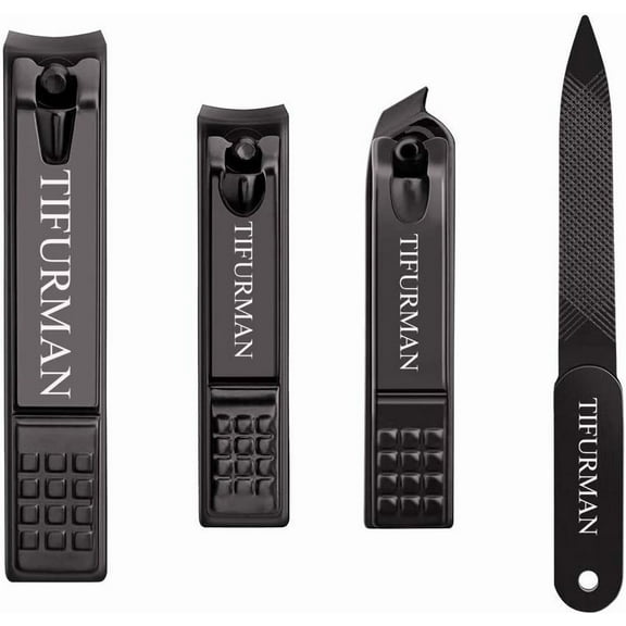 ZJQYDS Nail Clippers Set 4PCS, Fingernail & Thick Toenail & Ingrown Nail Clippers & Nail File for Men and Women,Perfect 4pcs Nail Clippers Set(Black)