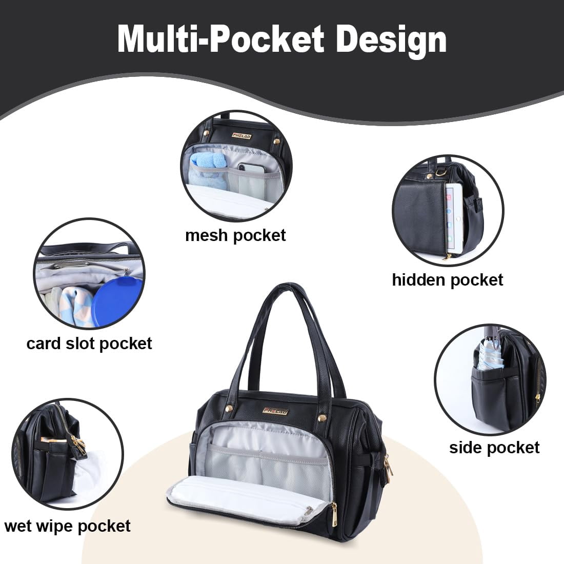 Baby Bag , Diaper Bags with 13 Pocket ,Diaper Bag Tote for Mom and Dad, Waterproof Stylish Leather Baby Diaper Bag for Travel(Black)