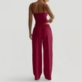 thumbnail image 4 of OIOLOYJM 2 Piece Sets for Women Comfy Cami Pajama Sets Casual Loose Tank Tops High Elastic Waist Drawstring Wide Leg Pants Cozy Soft Lounge Set Wine S, 4 of 6