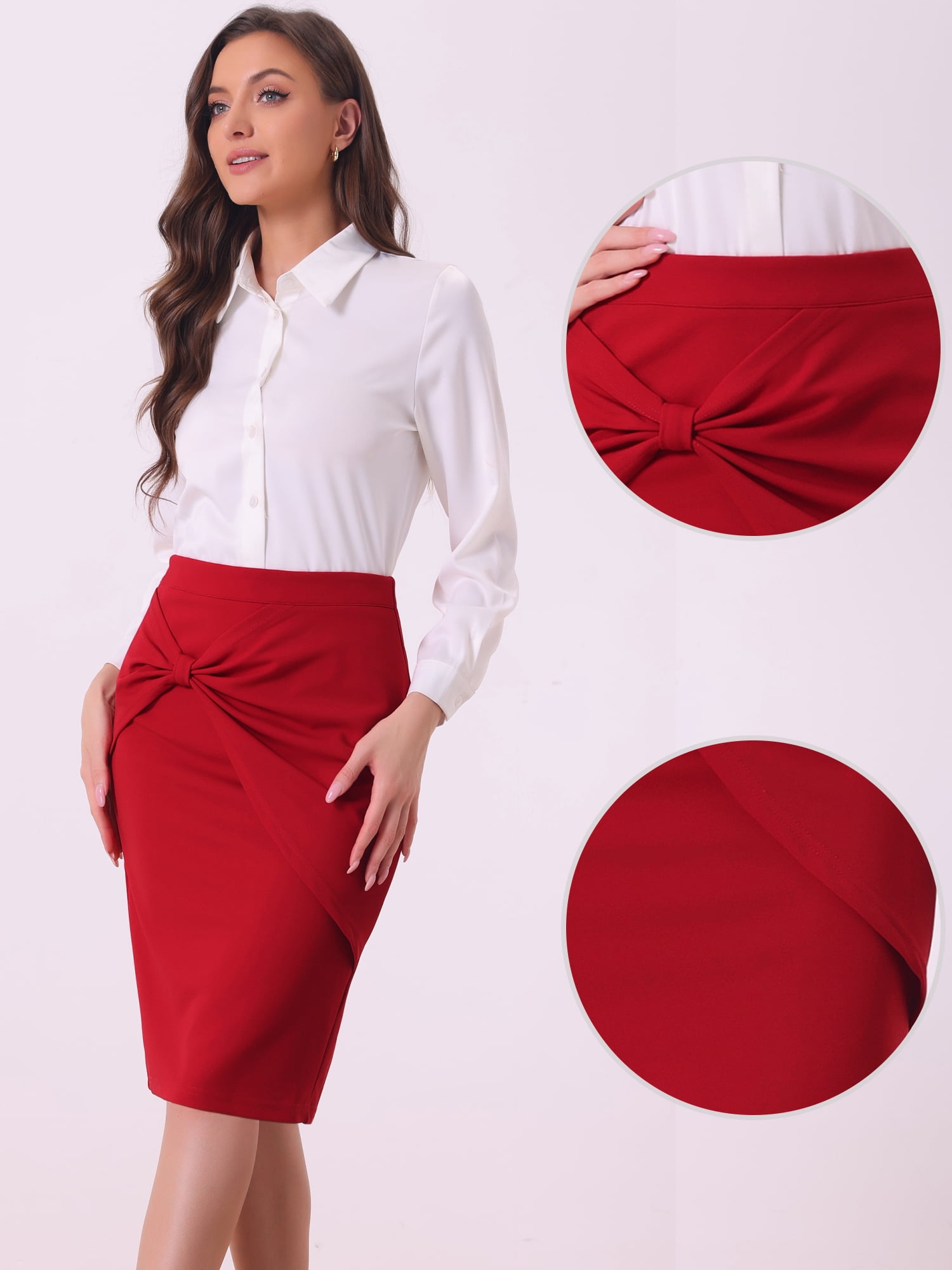 DARING DIVA Women's High Waist Pencil Work Bodycon Skirt M Red
