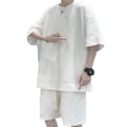 thumbnail image 1 of Conjunto de camiseta de 2 piezas para hombre, manga corta, pantalones cortos hasta la rodilla, conjunto de ropa informal de verano, 1 of 8
