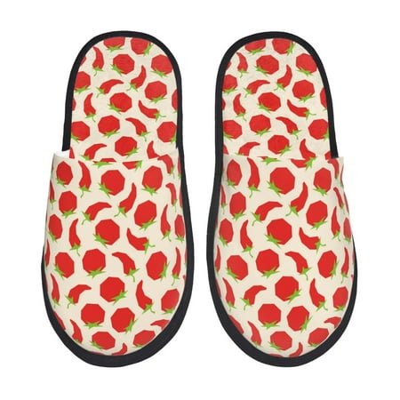 Balery Tomatoes And Chili Slient Indoor Furry Fleece Comfort House Shoes Soft Non-Slip Home Shoes Cotton slippers House Slippers-- Large