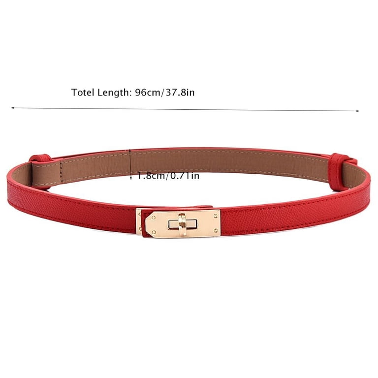 Skinny Leather Belt with Turn-Lock Buckle, Adjustable for Dresses & Office Ovekaut Women Skinny Leather Belt,Solid Color Alloy Turn  main image 3
