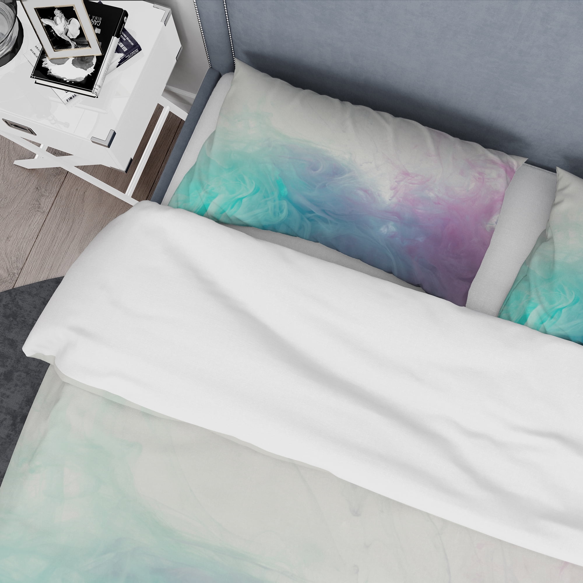 Designart 'Cyan, Blue and Pink water in Ink Composition' Mid-Century Modern Duvet Cover Set