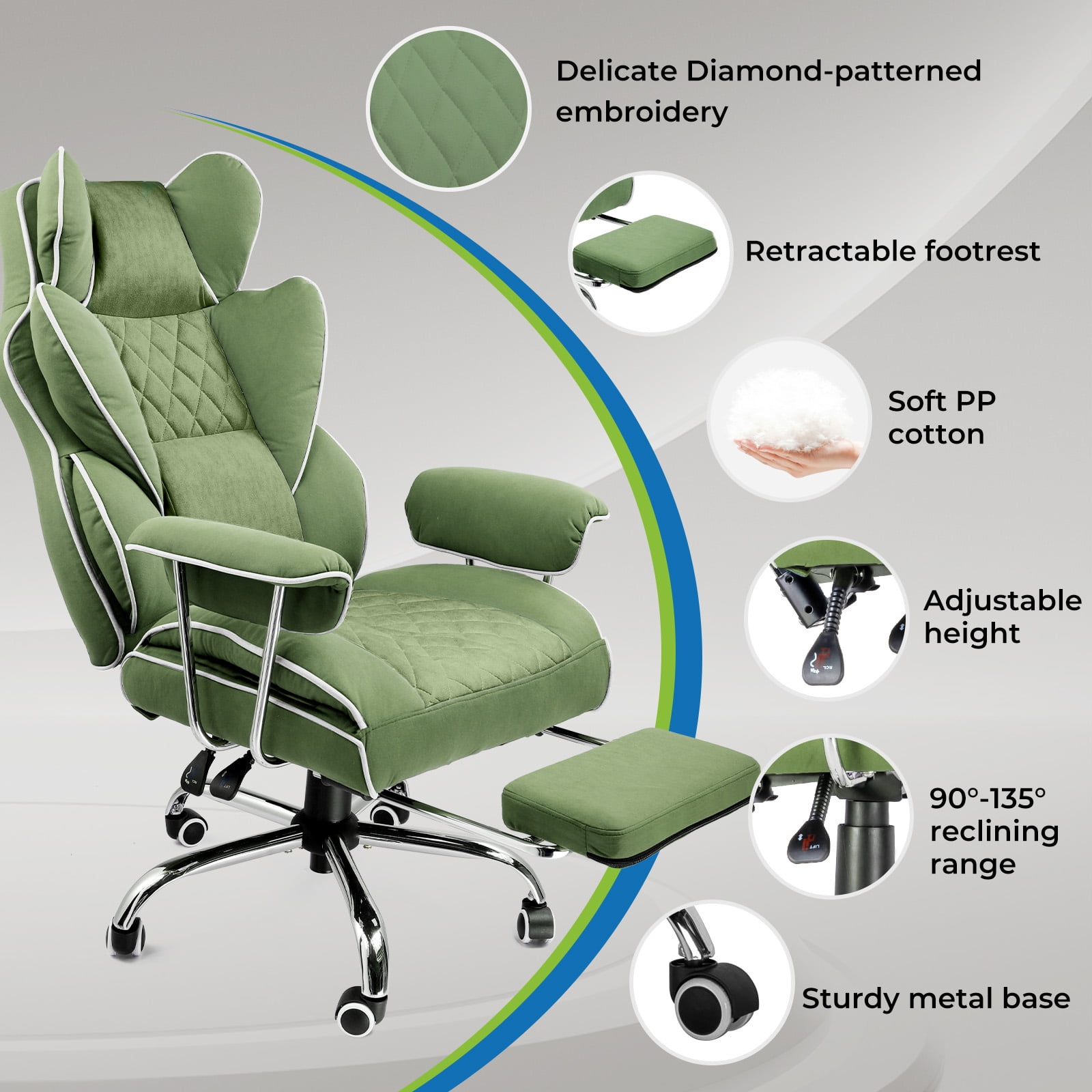 GTRACING Ergonomic Executive Cozy Fabric Gaming Office Chair with Footrest, Green