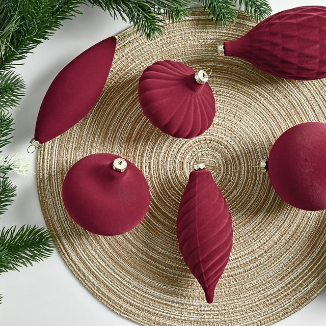 27 Piezas de adornos de Navidad de flocado, rojo
